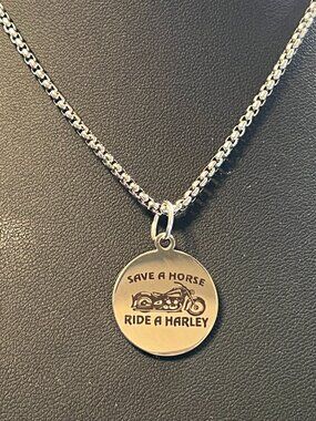 Stainless Steel HD Save A Horse Ride A Harley Pendant Necklace (356)
